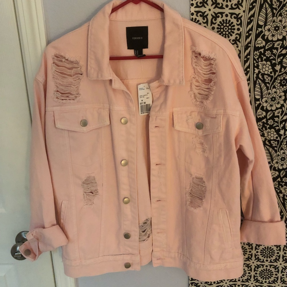 Pink Distressed Denim Jacket